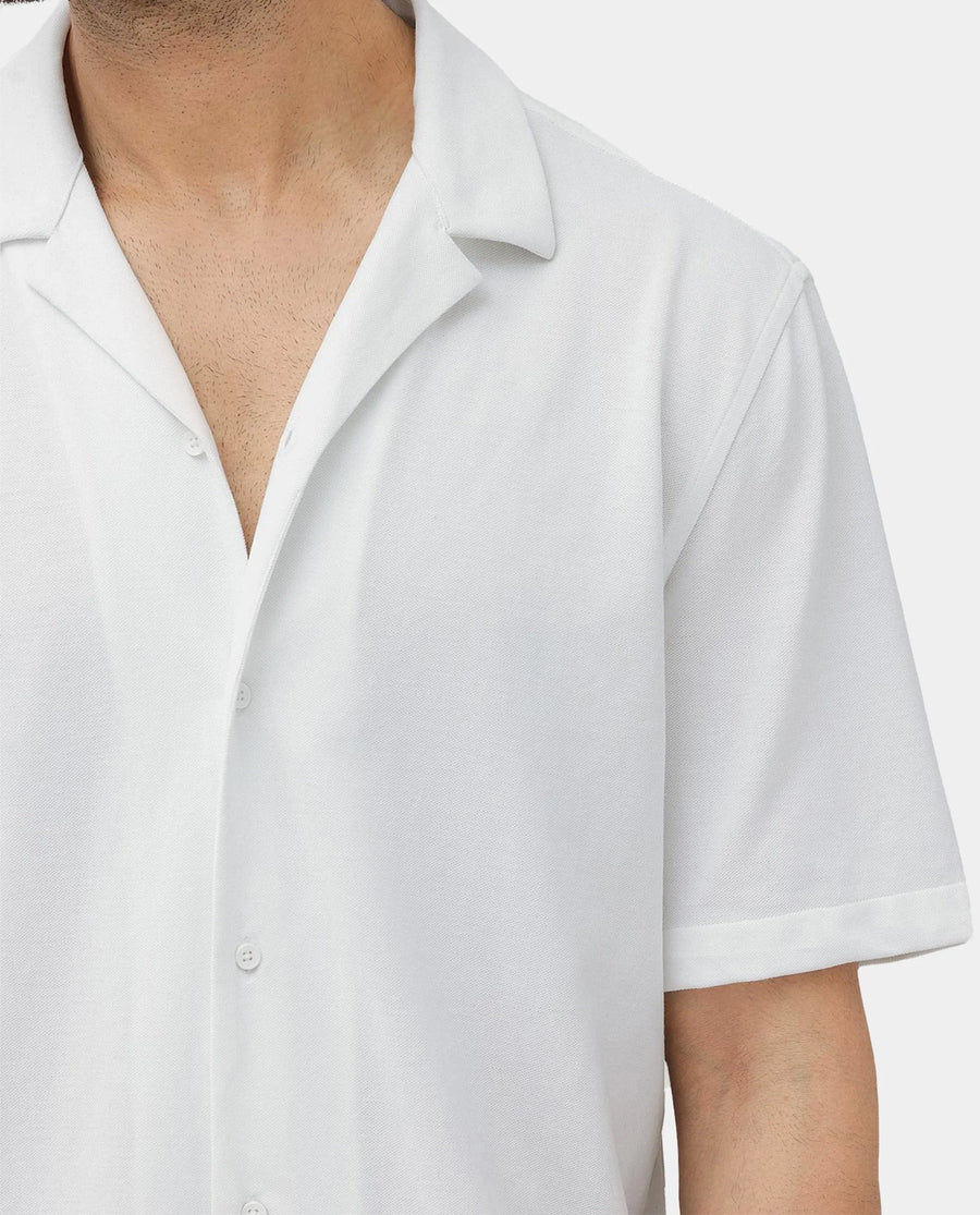 Rare Rabbit Men's Manga White Cotton Plain Regular Fit Half Sleeve Cuban Collar Shirt