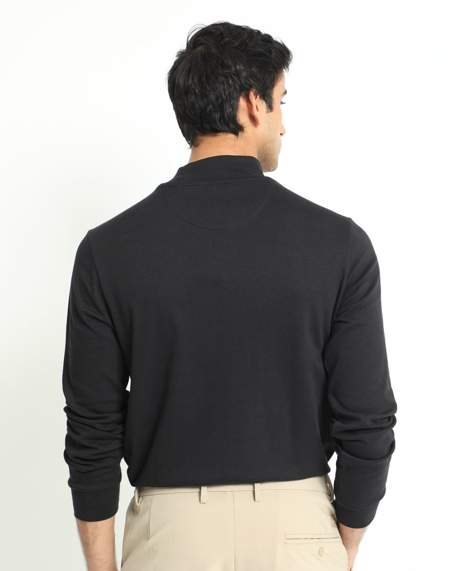Rare Rabbit Men's Mania Black Cotton Plain Regular Fit Full Sleeve High Neck Sweatshirt
