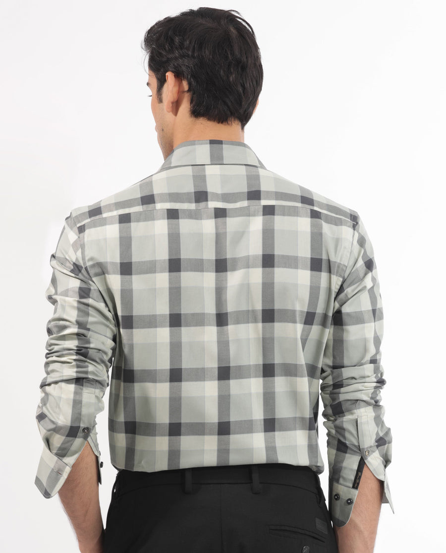 Rare Rabbit Men's Mape Dusky Green Cotton Checked Print Regular Fit Full Sleeve Collared Shirt