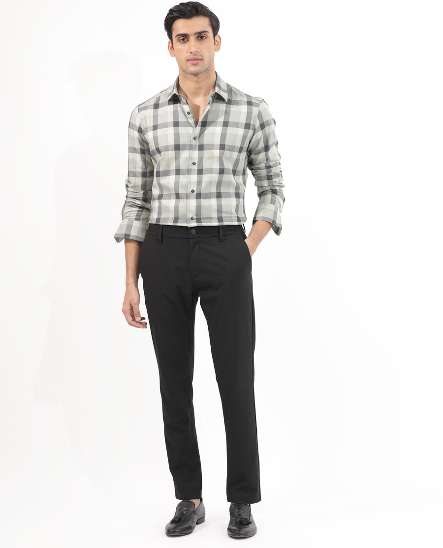 Rare Rabbit Men's Mape Dusky Green Cotton Checked Print Regular Fit Full Sleeve Collared Shirt