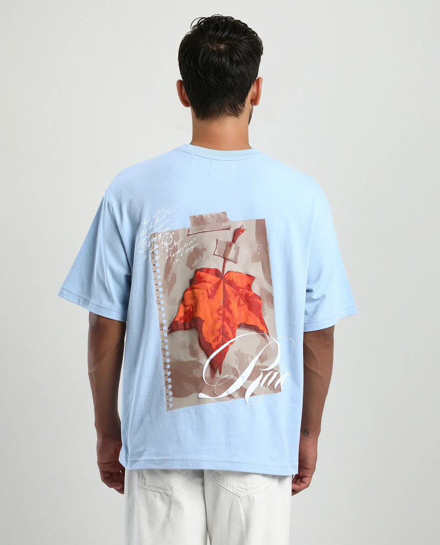 Rare Rabbit Men's Mapler Blue Cotton Graphic Print Oversized Fit Half Sleeve Crew Neck T-Shirt