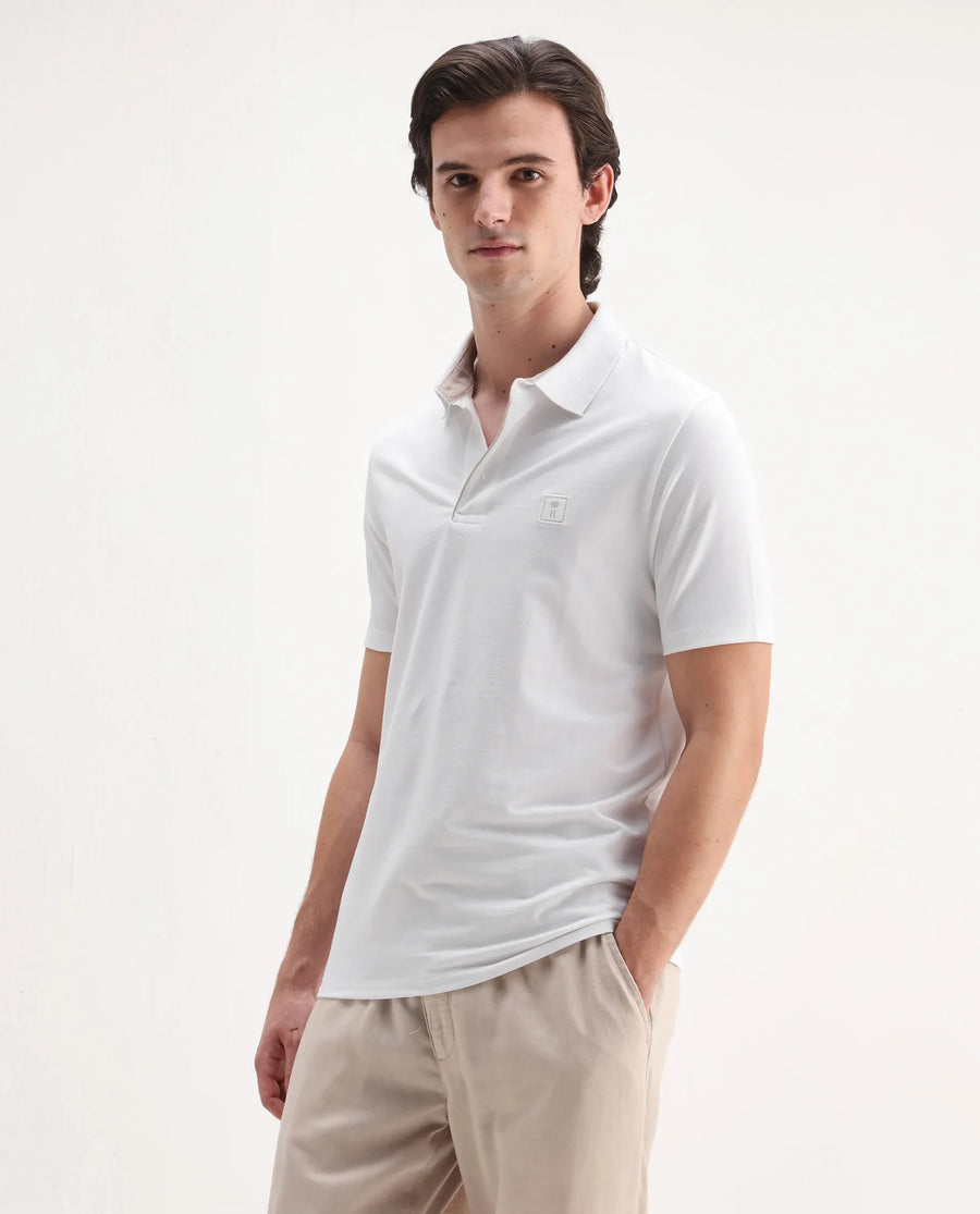 Rare Rabbit Men's Maq White Cotton Plain Regular Fit Half Sleeve Polo