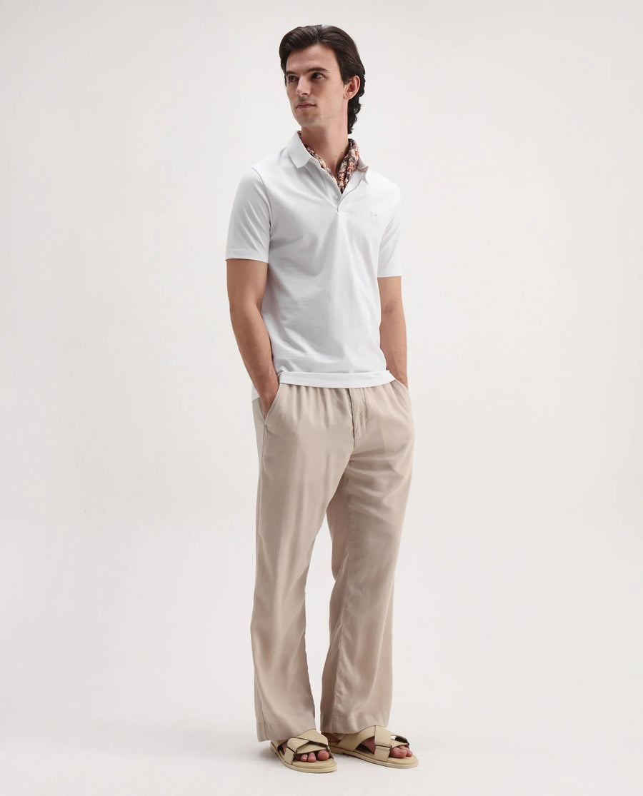Rare Rabbit Men's Maq White Cotton Plain Regular Fit Half Sleeve Polo