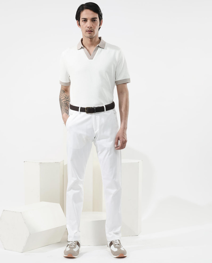 Rare Rabbit Men's Marcelo Off White Cotton Blend Plain Regular Fit Half Sleeve Polo