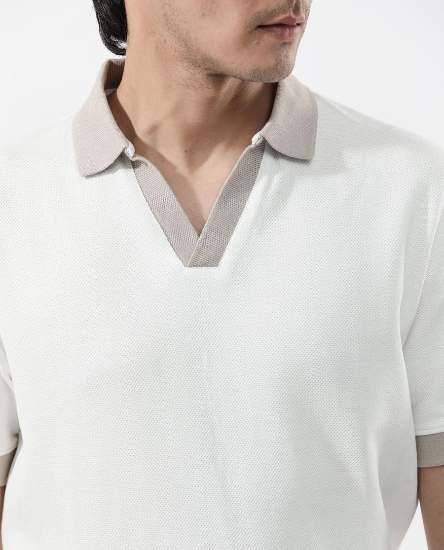 Rare Rabbit Men's Marcelo Off White Cotton Blend Plain Regular Fit Half Sleeve Polo