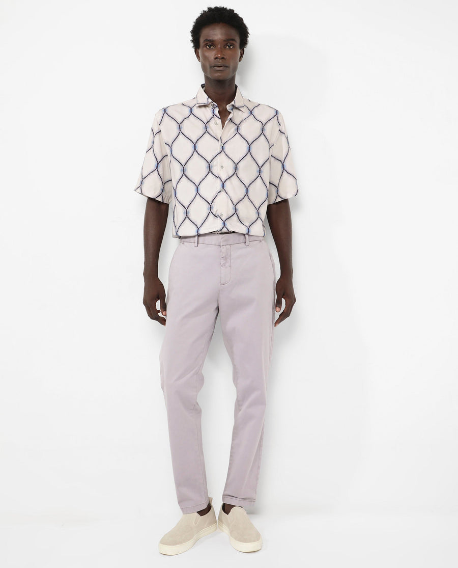 Rare Rabbit Men's Mareno Light Grey Viscose Geometric Print Regular Fit Half Sleeve Collared Shirt