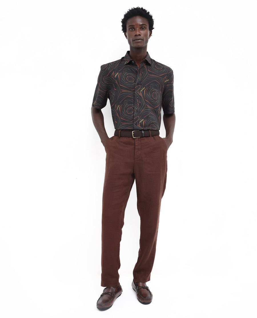 Rare Rabbit Men's Marfik Black Viscose Abstract Print Boxy Fit Half Sleeve Spread Collar Shirt
