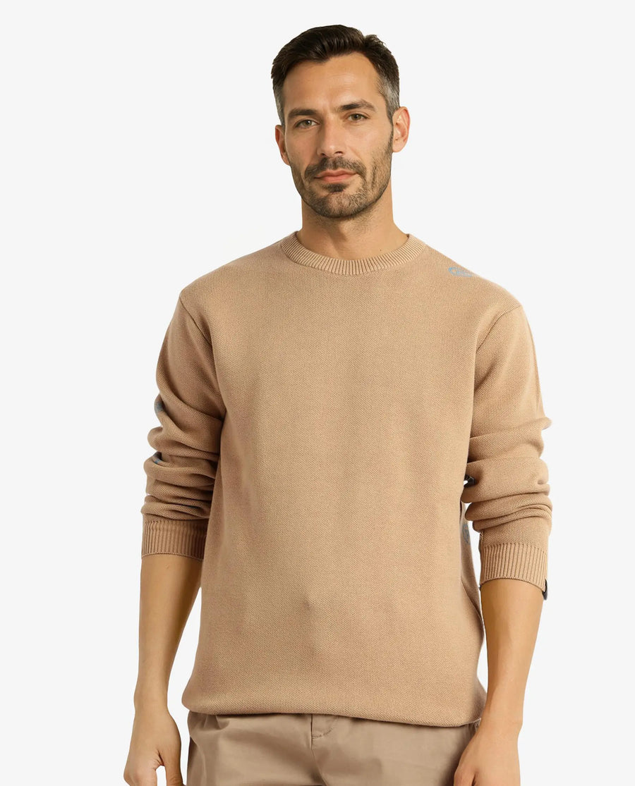 Rare Rabbit Men's Mario Beige Cotton Monogram Print Regular Fit Full Sleeve Crew Neck Sweater