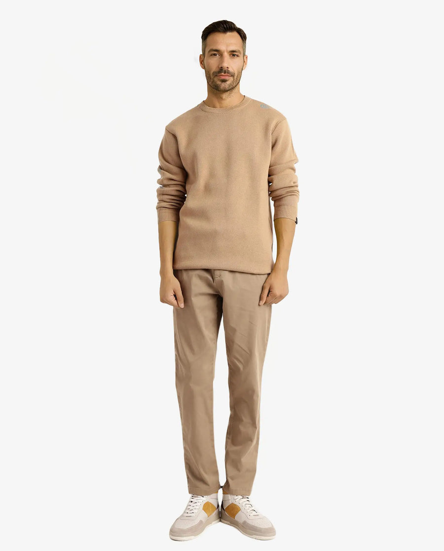 Rare Rabbit Men's Mario Beige Cotton Monogram Print Regular Fit Full Sleeve Crew Neck Sweater