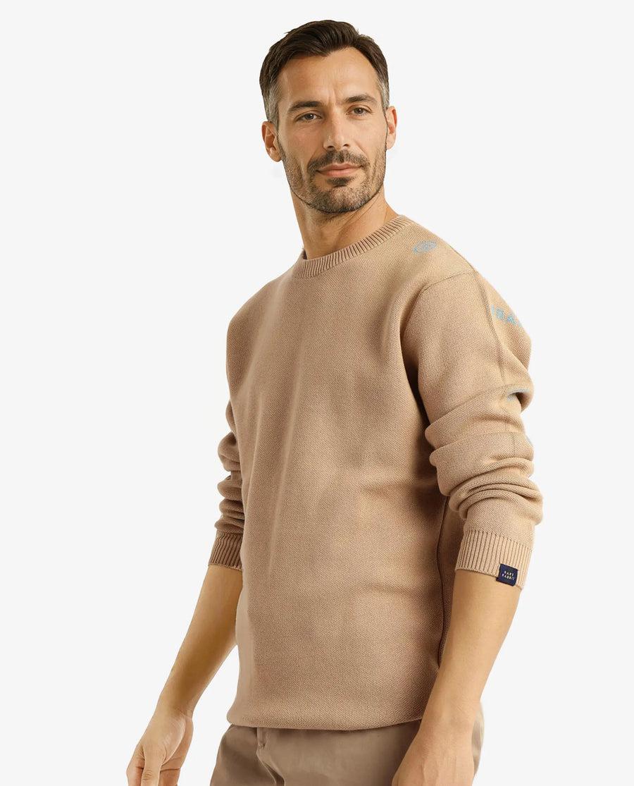 Rare Rabbit Men's Mario Beige Cotton Monogram Print Regular Fit Full Sleeve Crew Neck Sweater