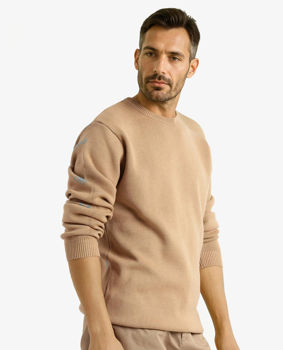 Rare Rabbit Men's Mario Beige Cotton Monogram Print Regular Fit Full Sleeve Crew Neck Sweater