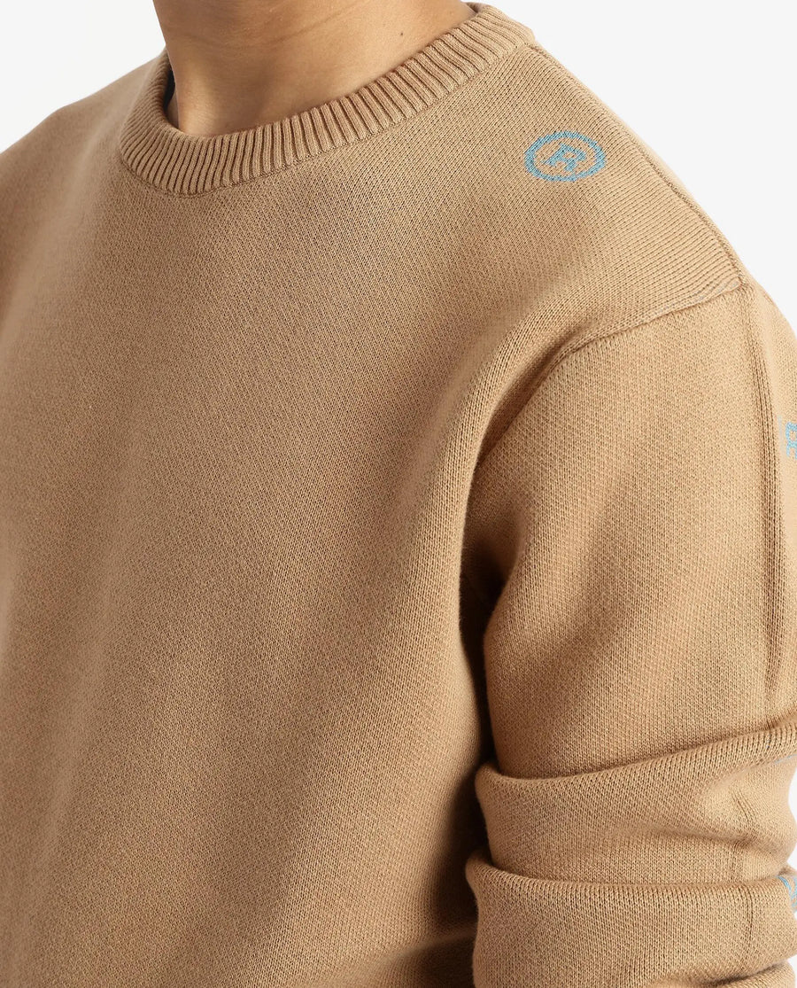 Rare Rabbit Men's Mario Beige Cotton Monogram Print Regular Fit Full Sleeve Crew Neck Sweater