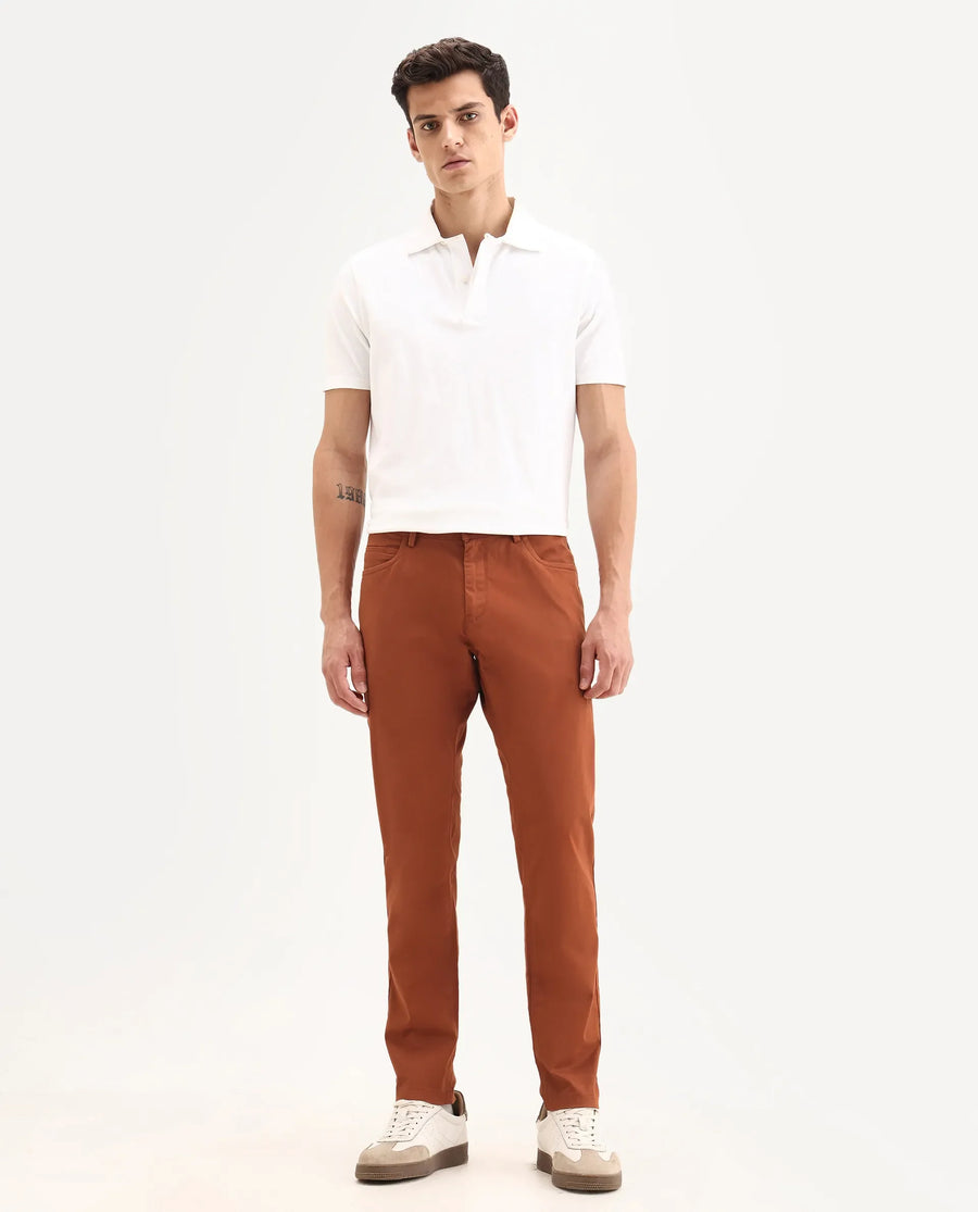 Rare Rabbit Men's Mark Maroon Cotton Plain Regular Fit Trouser