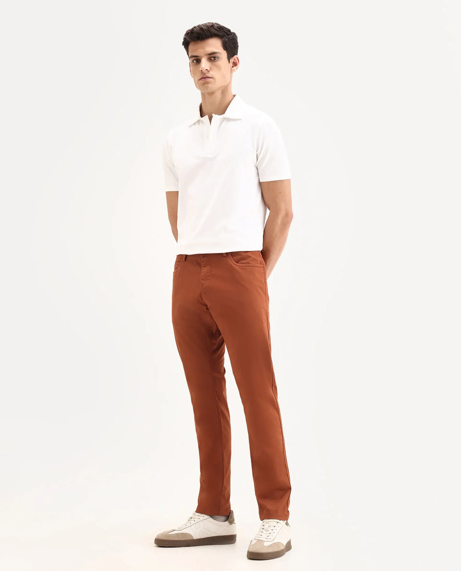 Rare Rabbit Men's Mark Maroon Cotton Plain Regular Fit Trouser