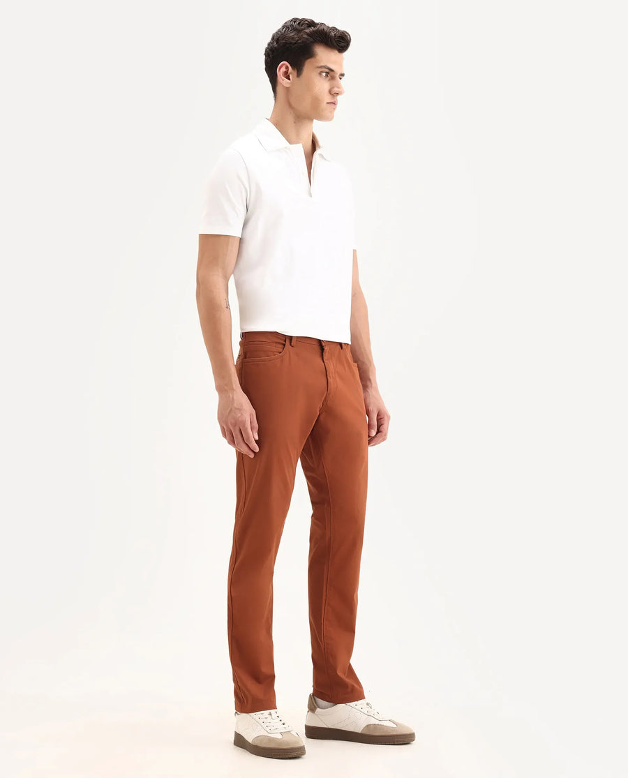 Rare Rabbit Men's Mark Maroon Cotton Plain Regular Fit Trouser