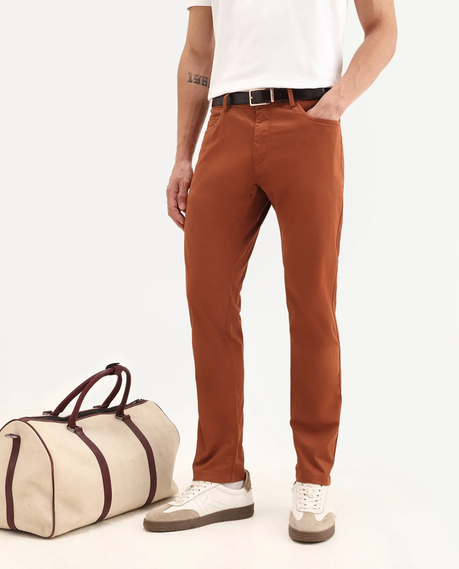 Rare Rabbit Men's Mark Maroon Cotton Plain Regular Fit Trouser