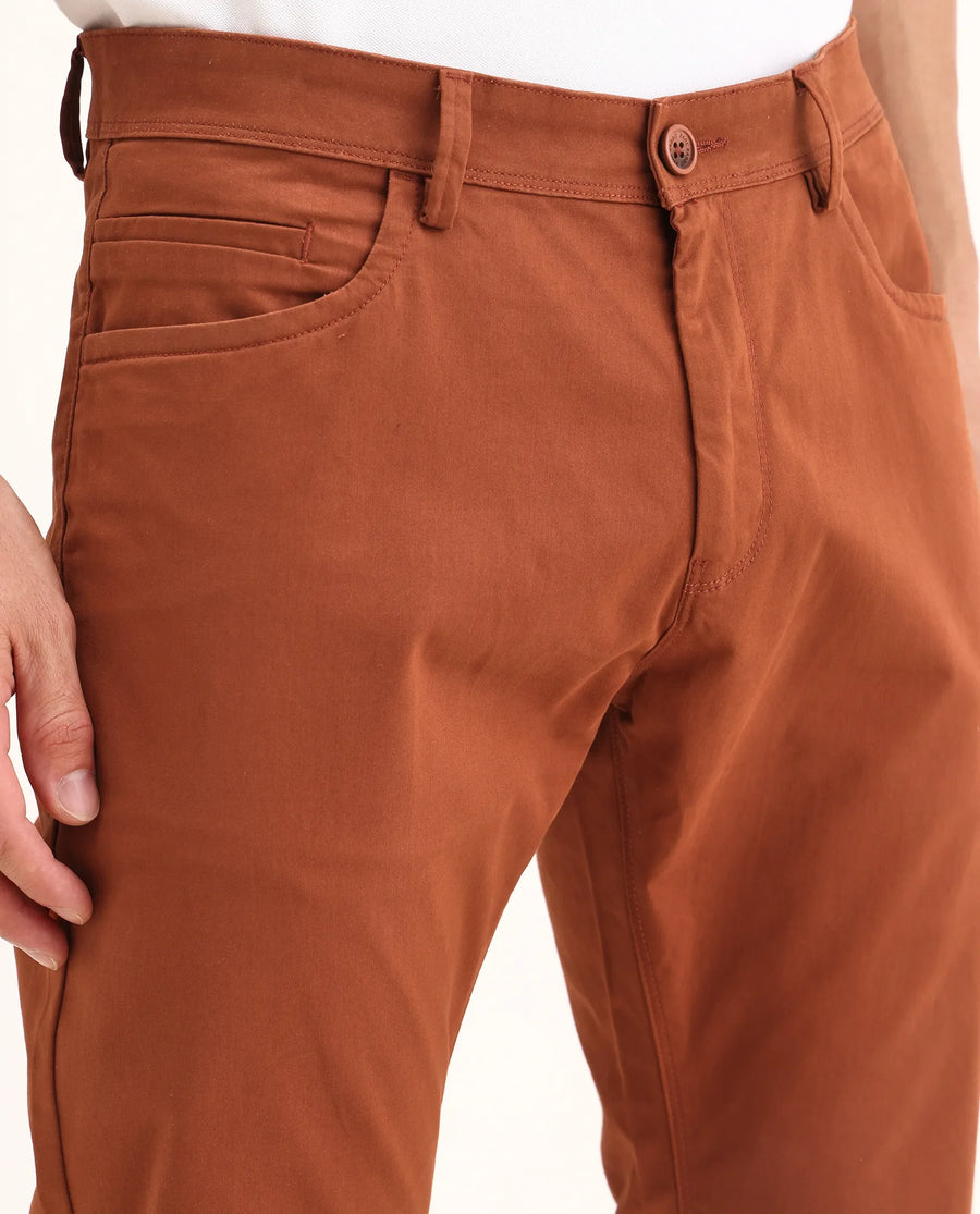 Rare Rabbit Men's Mark Maroon Cotton Plain Regular Fit Trouser