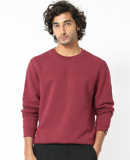 Rare Rabbit Men's Marko Red Cotton Graphic Print Regular Fit Full Sleeve Crew Neck Sweatshirt