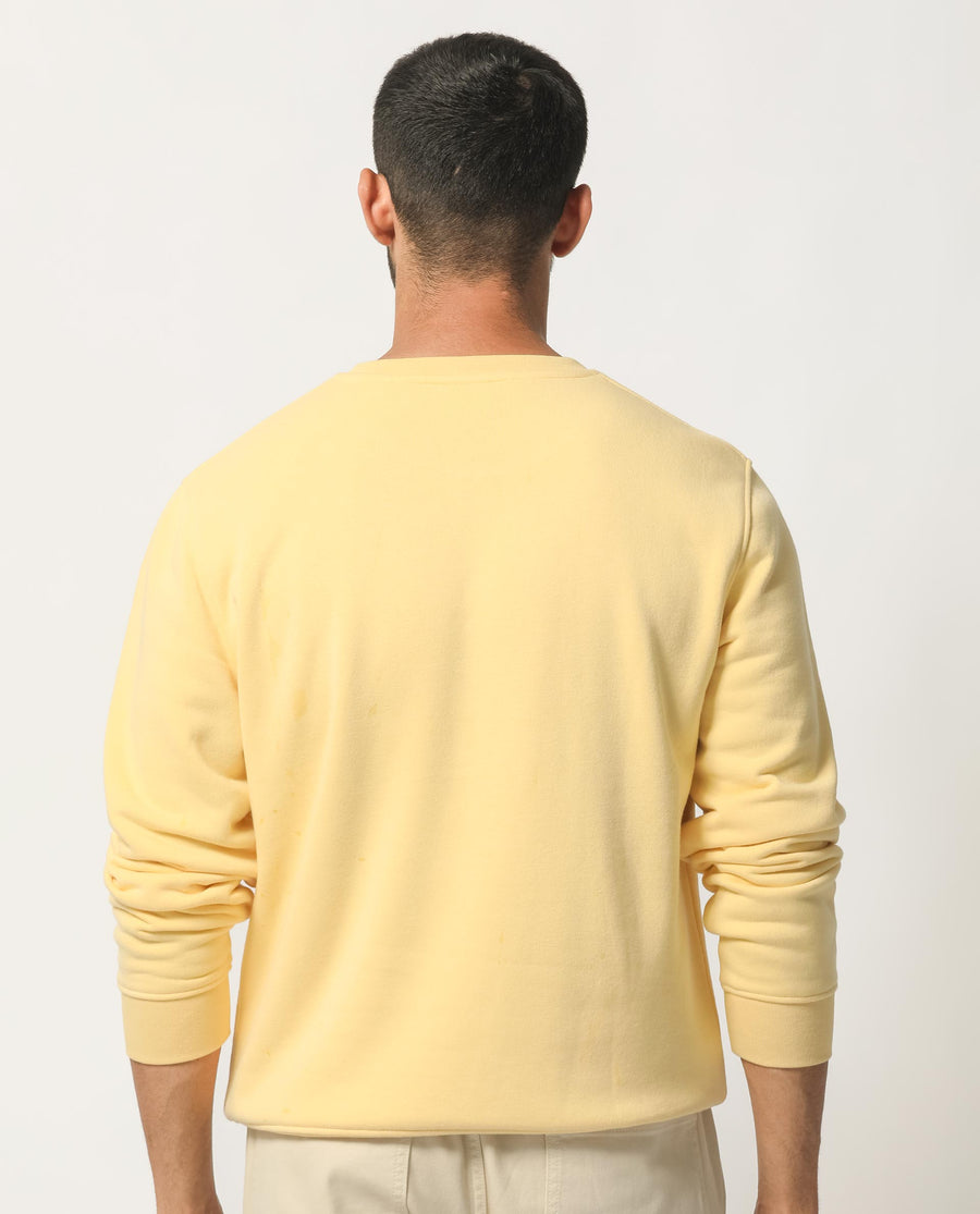 Rare Rabbit Men's Marko Yellow Cotton Graphic Print Regular Fit Full Sleeve Crew Neck Sweatshirt