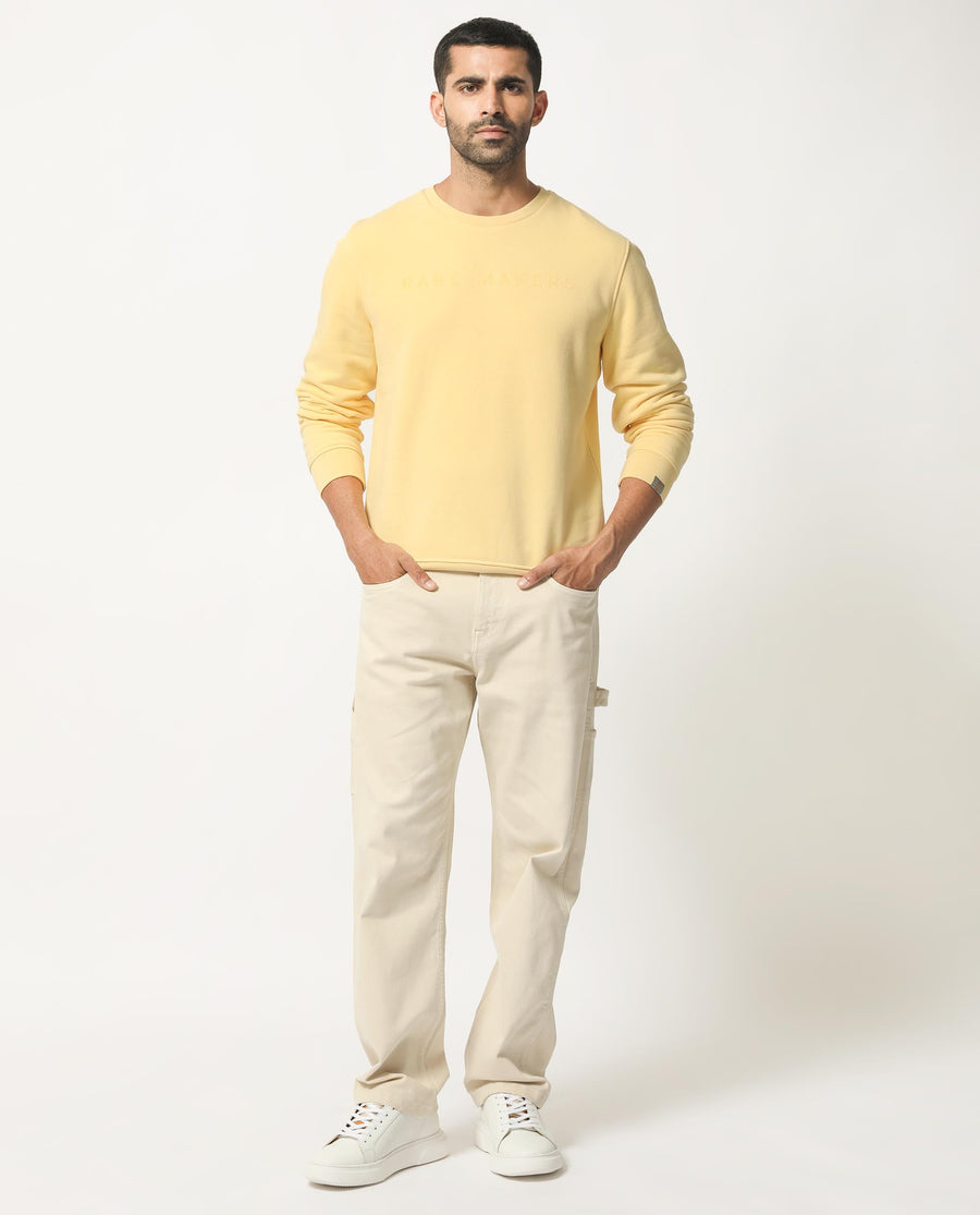 Rare Rabbit Men's Marko Yellow Cotton Graphic Print Regular Fit Full Sleeve Crew Neck Sweatshirt