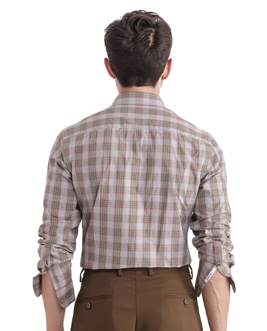 Rare Rabbit Men's Marn Dusky Green Cotton Checked Print Regular Fit Full Sleeve Collared Shirt