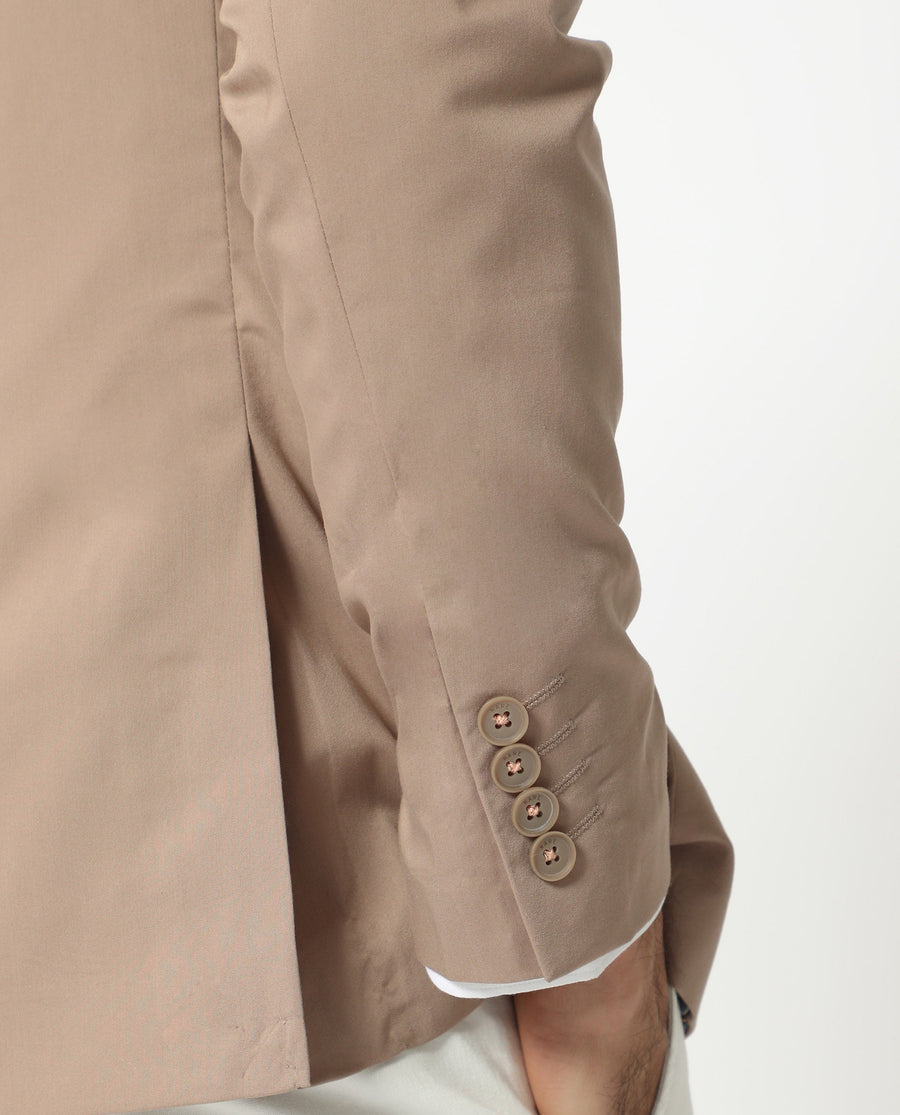 Rare Rabbit Men's Maroni Beige Cotton Plain Tailored Fit Full Sleeve Lapel Neck Blazer