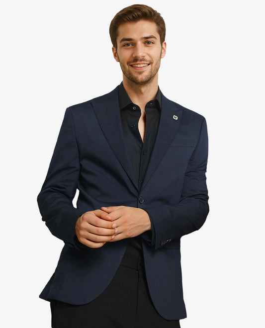 Rare Rabbit Men's Maroni Navy Cotton Plain Tailored Fit Full Sleeve Lapel Neck Blazer