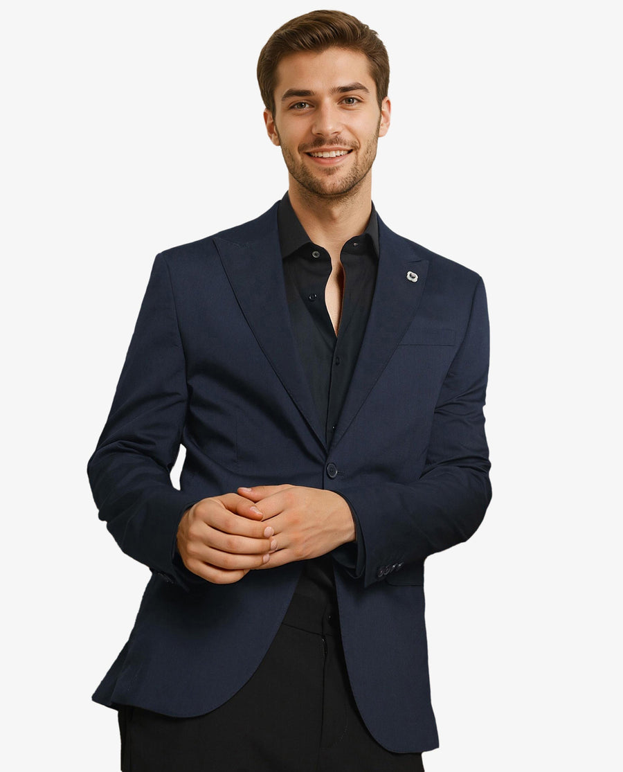 Rare Rabbit Men's Maroni Navy Cotton Plain Tailored Fit Full Sleeve Lapel Neck Blazer