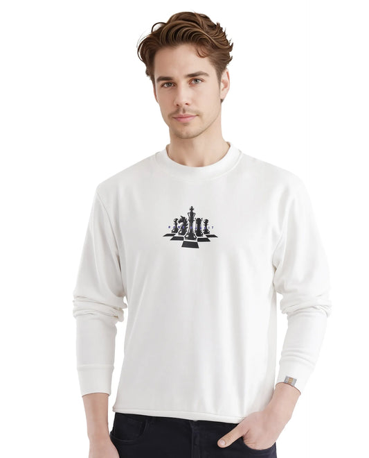 Rare Rabbit Men's Marq Off White Polyester Graphic Print Regular Fit Full Sleeve Crew Neck Sweatshirt