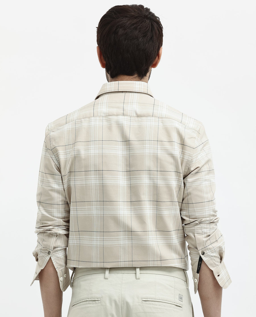 Rare Rabbit Men's Marron Beige Cotton Checked Print Regular Fit Full Sleeve Collared Shirt