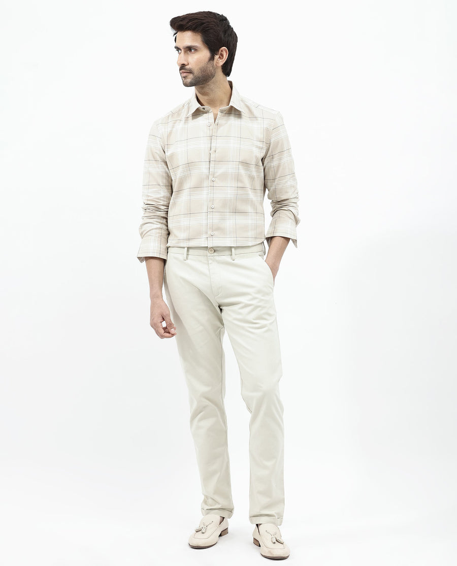 Rare Rabbit Men's Marron Beige Cotton Checked Print Regular Fit Full Sleeve Collared Shirt