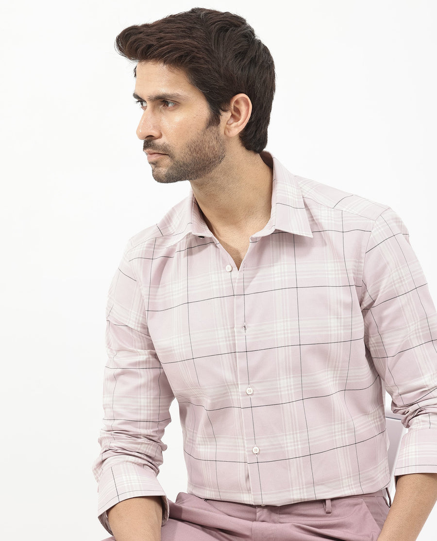 Rare Rabbit Men's Marron Dusky Purple Cotton Checked Print Regular Fit Full Sleeve Collared Shirt