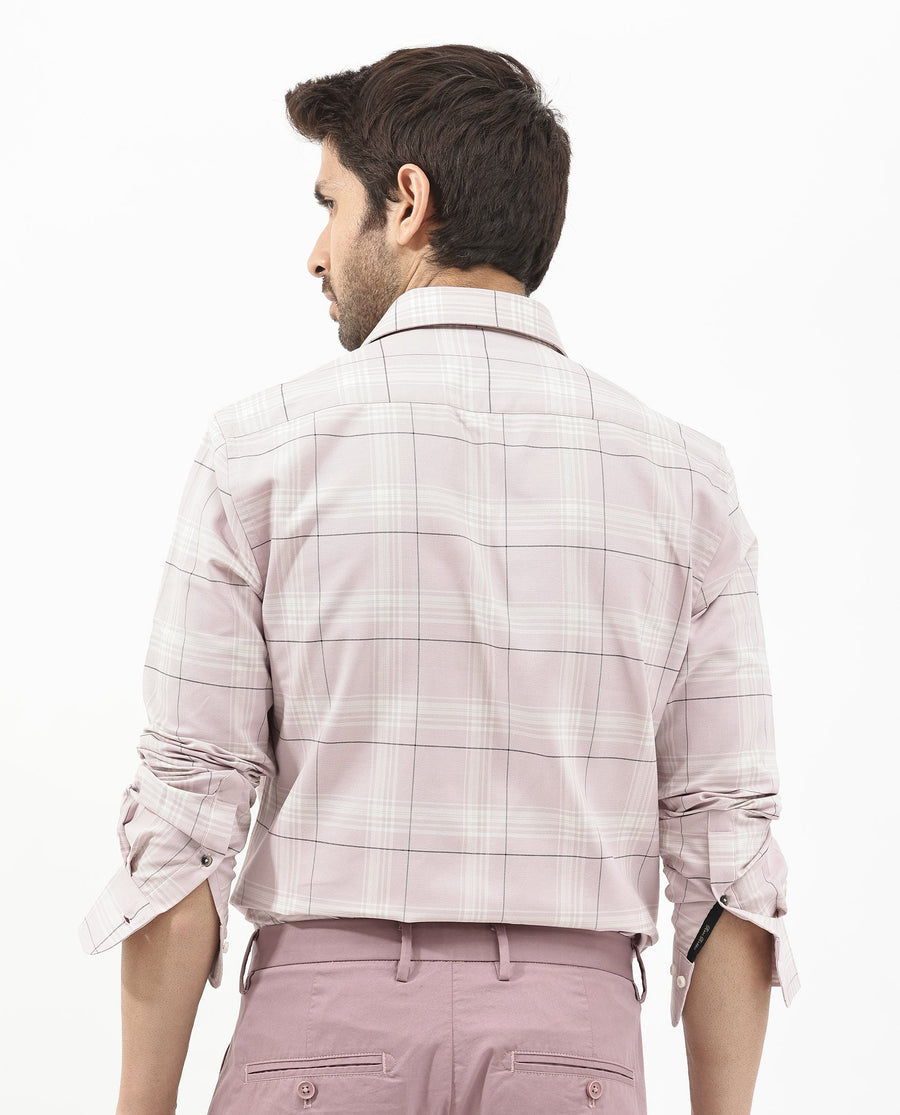 Rare Rabbit Men's Marron Dusky Purple Cotton Checked Print Regular Fit Full Sleeve Collared Shirt