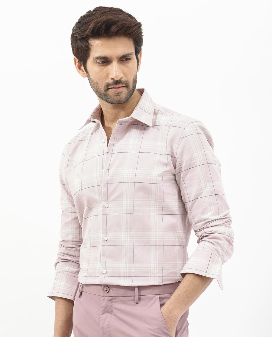 Rare Rabbit Men's Marron Dusky Purple Cotton Checked Print Regular Fit Full Sleeve Collared Shirt
