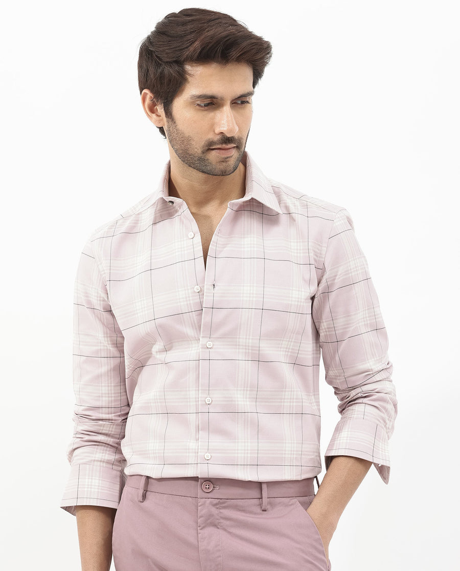Rare Rabbit Men's Marron Dusky Purple Cotton Checked Print Regular Fit Full Sleeve Collared Shirt