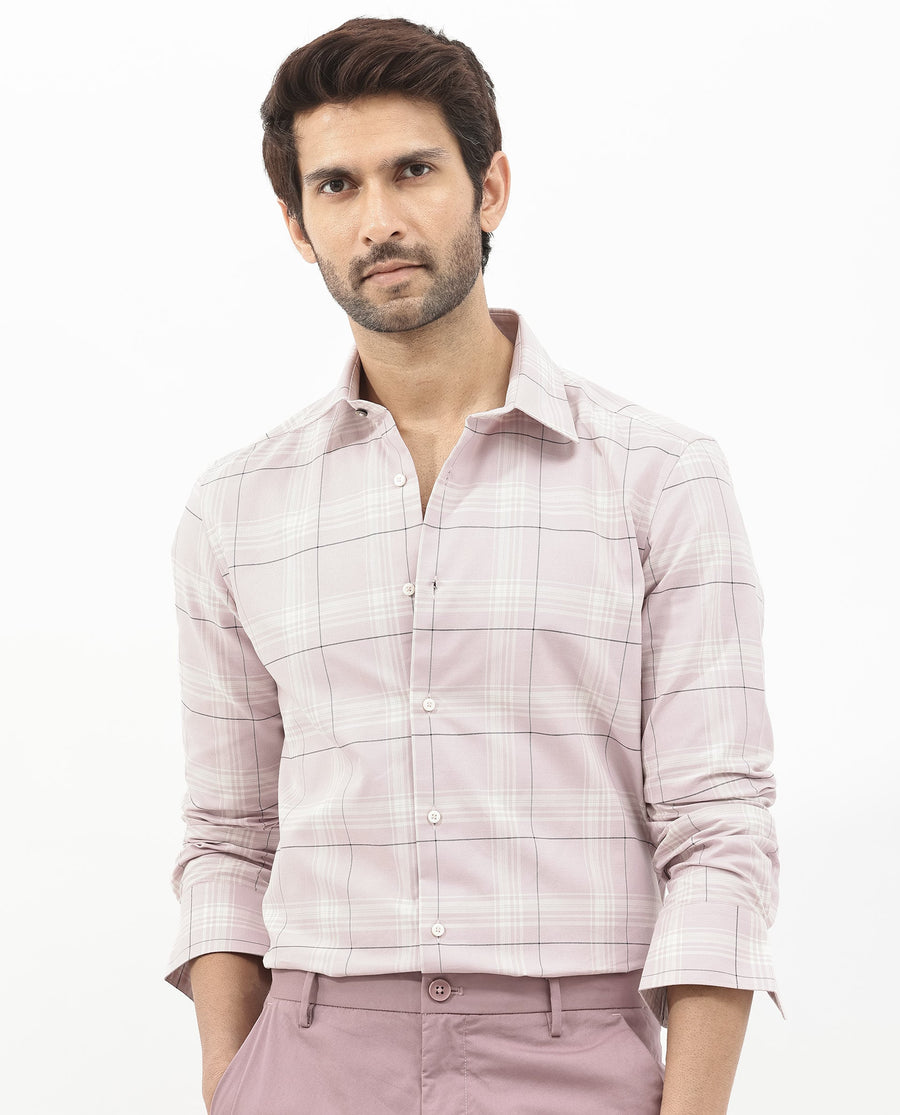 Rare Rabbit Men's Marron Dusky Purple Cotton Checked Print Regular Fit Full Sleeve Collared Shirt