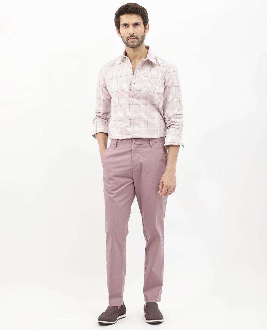 Rare Rabbit Men's Marron Dusky Purple Cotton Checked Print Regular Fit Full Sleeve Collared Shirt