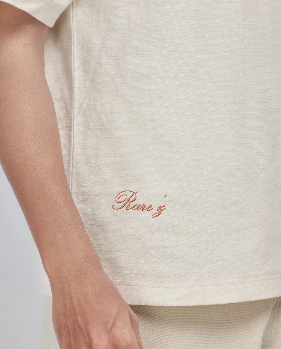 Rare Rabbit Men's Marsa Off White Cotton Blend Graphic Print Oversized Fit Half Sleeve Crew Neck T-Shirt