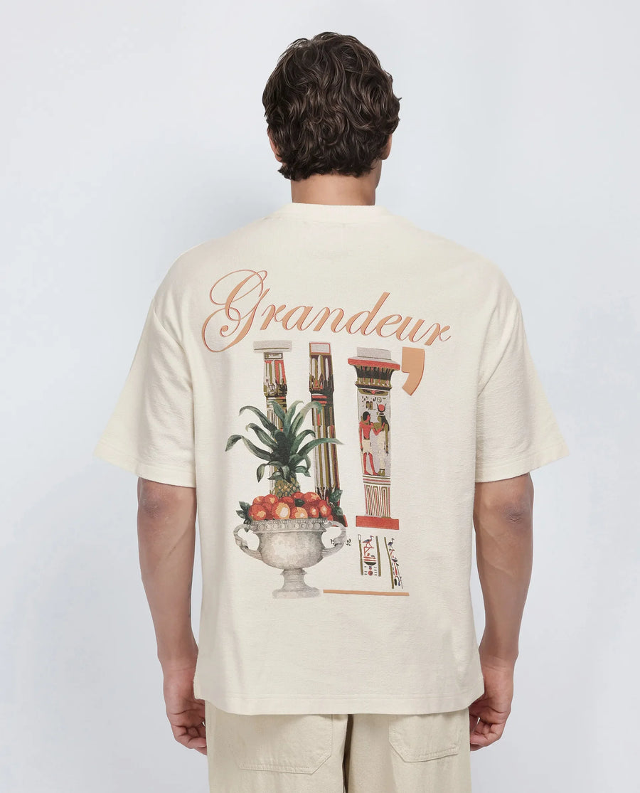 Rare Rabbit Men's Marsa Off White Cotton Blend Graphic Print Oversized Fit Half Sleeve Crew Neck T-Shirt