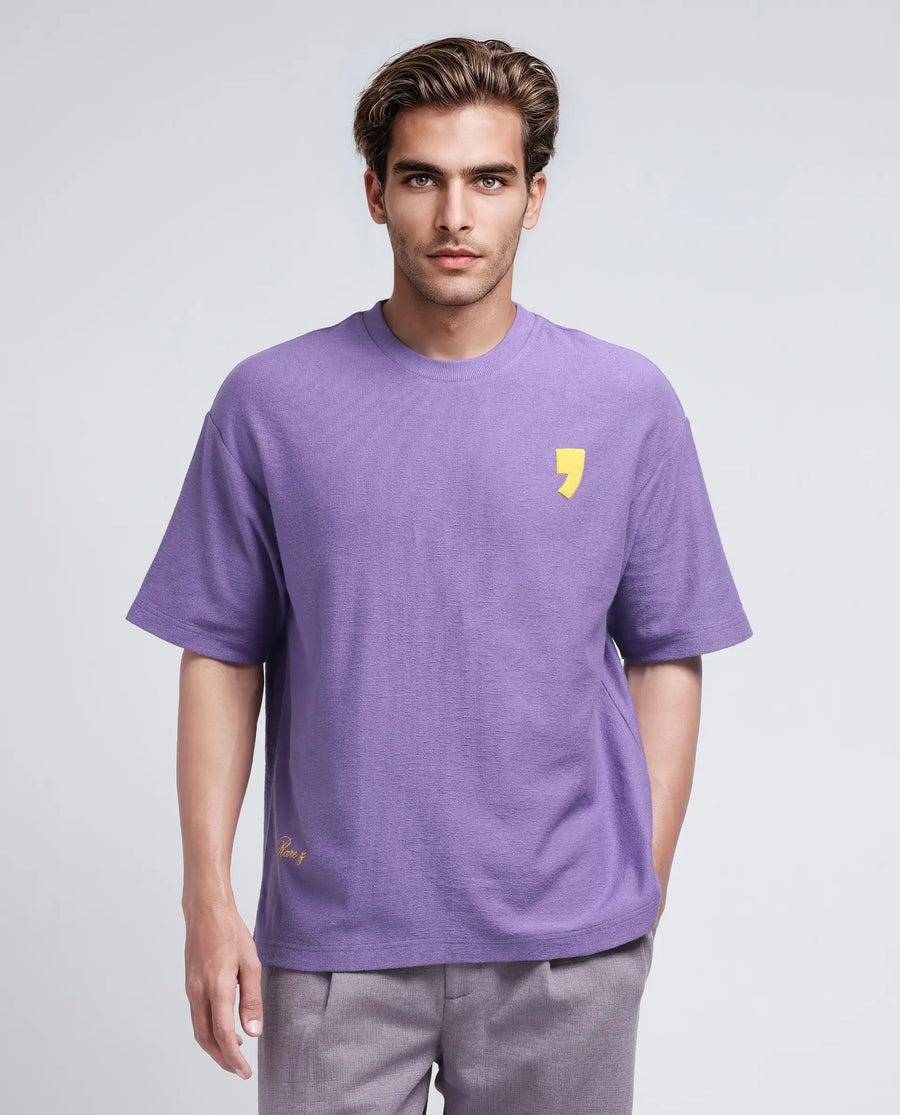 Rare Rabbit Men's Marsa Purple Cotton Blend Graphic Print Oversized Fit Half Sleeve Crew Neck T-Shirt
