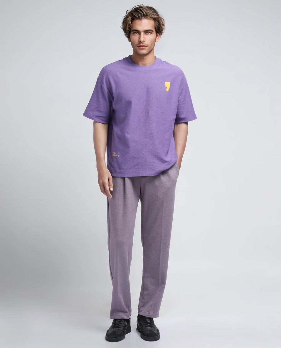 Rare Rabbit Men's Marsa Purple Cotton Blend Graphic Print Oversized Fit Half Sleeve Crew Neck T-Shirt