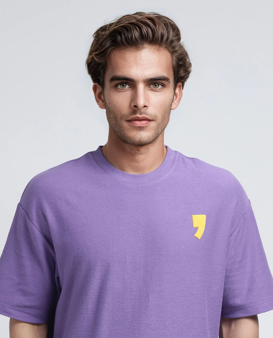 Rare Rabbit Men's Marsa Purple Cotton Blend Graphic Print Oversized Fit Half Sleeve Crew Neck T-Shirt