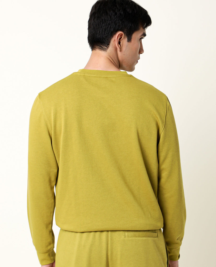 Rare Rabbit Men's Martis Olive Cotton Embroidered Regular Fit Full Sleeve Crew Neck Sweatshirt