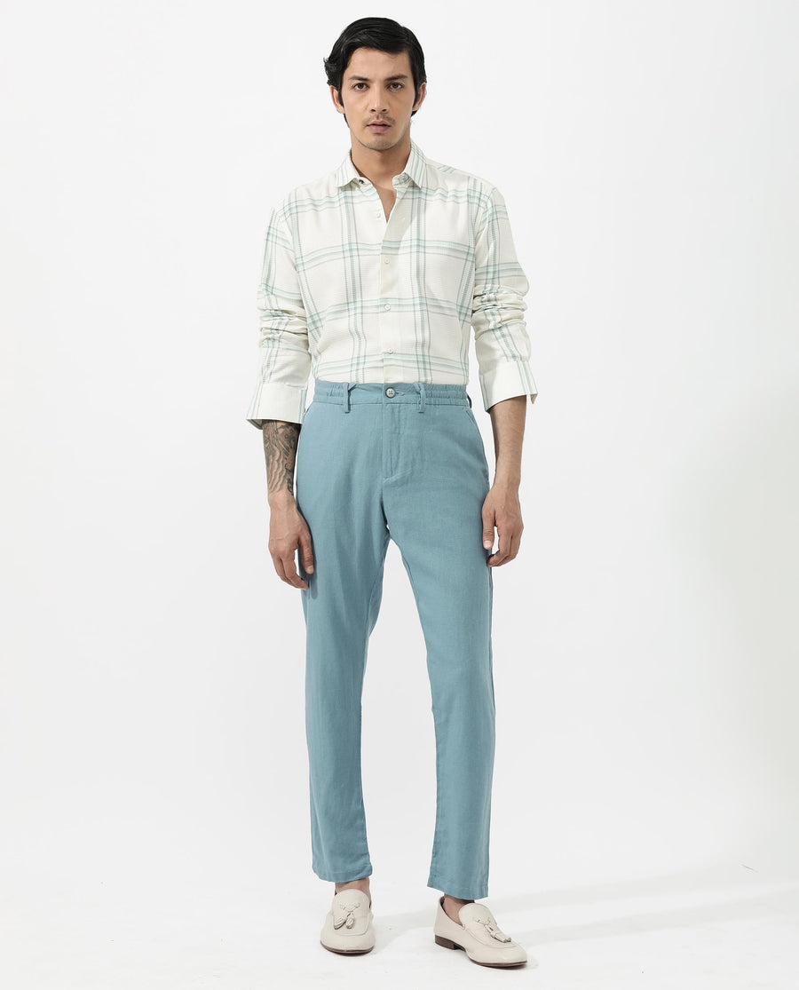Rare Rabbit Men's Marvon Pastel Off White Cotton Checked Print Regular Fit Full Sleeve Collared Shirt