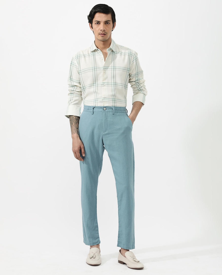 Rare Rabbit Men's Marvon Pastel Off White Cotton Checked Print Regular Fit Full Sleeve Collared Shirt