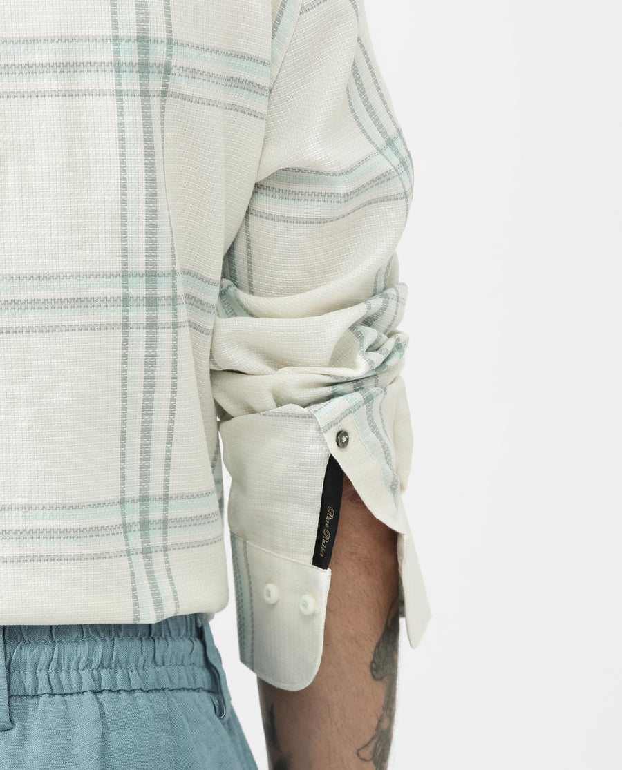 Rare Rabbit Men's Marvon Pastel Off White Cotton Checked Print Regular Fit Full Sleeve Collared Shirt