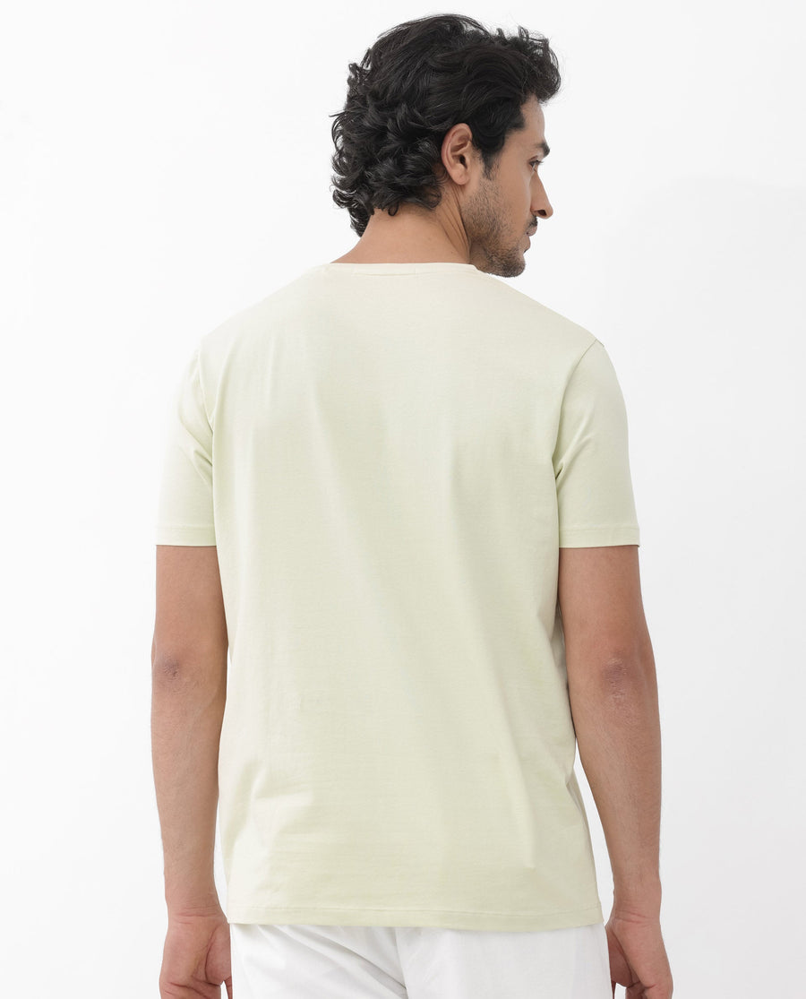 Rare Rabbit Men's Masco Pastel Green Cotton Blend Graphic Print Regular Fit Half Sleeve Crew Neck T-Shirt