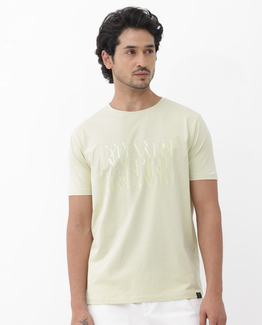 Rare Rabbit Men's Masco Pastel Green Cotton Blend Graphic Print Regular Fit Half Sleeve Crew Neck T-Shirt