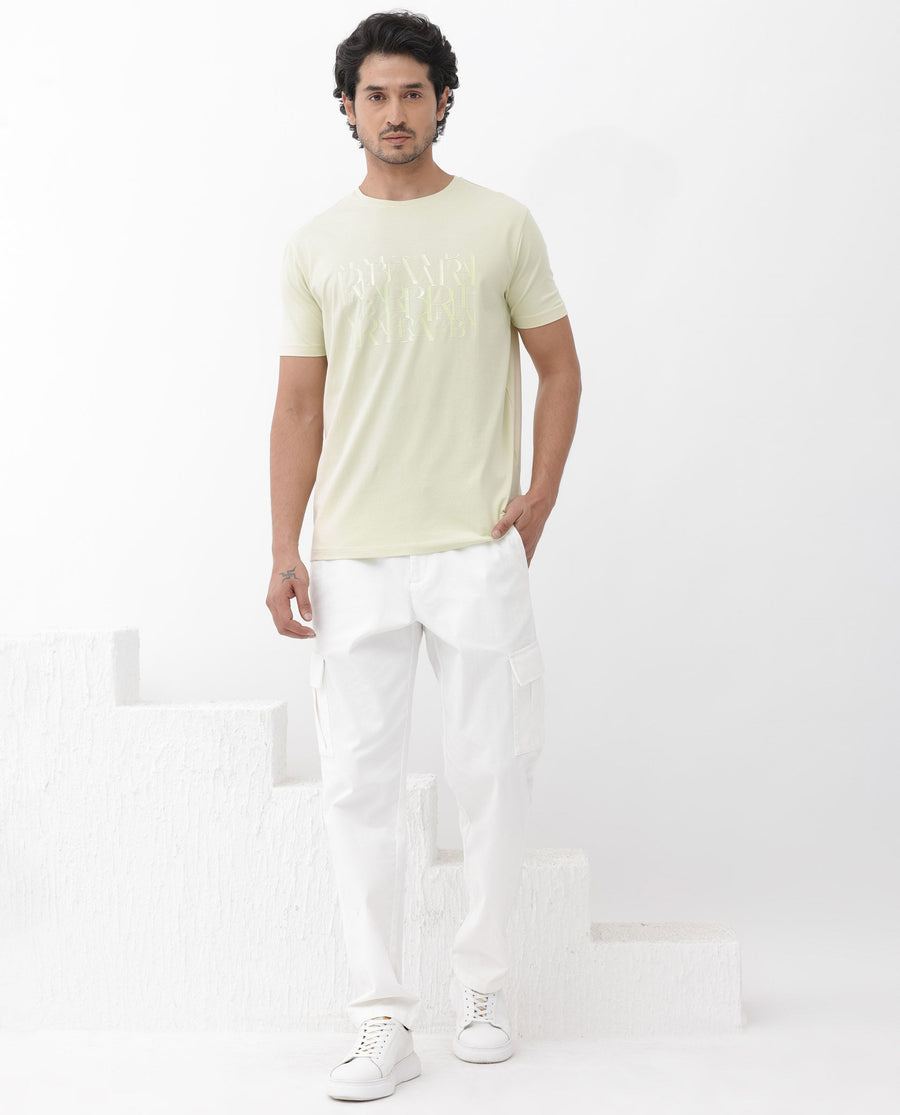 Rare Rabbit Men's Masco Pastel Green Cotton Blend Graphic Print Regular Fit Half Sleeve Crew Neck T-Shirt