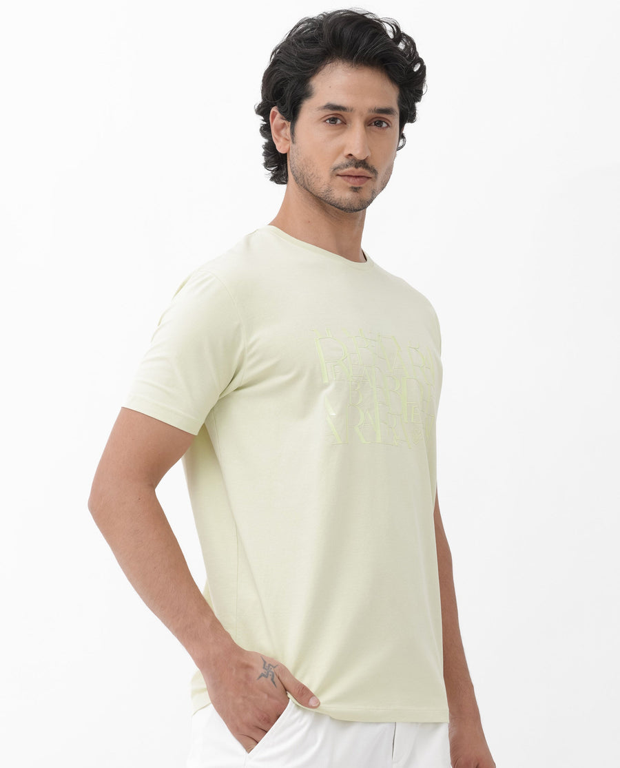 Rare Rabbit Men's Masco Pastel Green Cotton Blend Graphic Print Regular Fit Half Sleeve Crew Neck T-Shirt